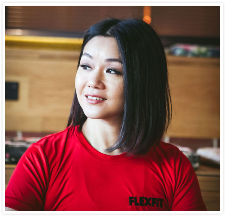 Mandy Wong Oultram wearing a FlexFit Personal Training t-shirt